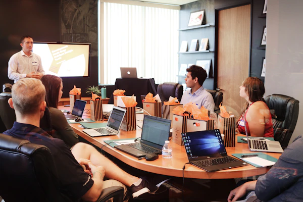 Team workshop at a whiteboard
